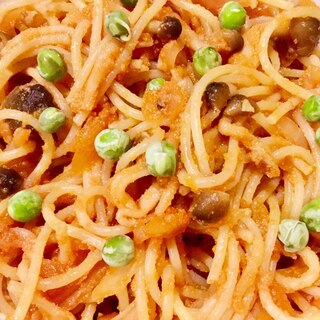 しめじとグリーンピースのおから入りパスタ